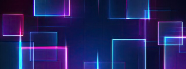 Glowing squares and lines with a gradient of purple and blue on a dark background