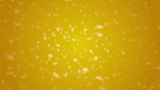 White snowflakes being lit up and falling down gold gradient background. Abstract background for Merry Christmas, Happy Holidays, Season's greetings, Happy Valentine's day and wedding ceremony.
