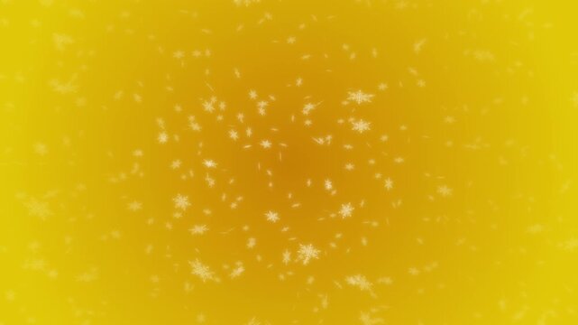 White snowflakes being lit up and falling down on gold gradient background. Abstract background for Merry Christmas, Happy Holidays, Season's greetings, Happy Valentine's day and wedding ceremony.