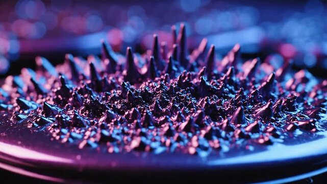 Ferrofluid Magnetic Fluid Abstract Art With Neon Lighting.