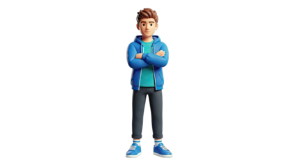 3D Cartoon Teenager in Blue Hoodie and Jeans