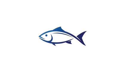 Fototapeta premium A minimalist blue fish icon featuring clean, stylized line art with a professional aesthetic. This versatile marine symbol represents aquatic life, healthy seafood dining, recreational fishing,