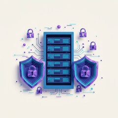 Endpoint security and multi-layered data encryption for mobile devices. 3D paper cut illustration of a laptop surrounded by digital locks and connection lines for secure web browsing.