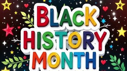 Colorful Black History Month Celebration Background Animation with 3D Typography and Festive Stars