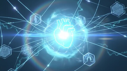 Glowing Heart Connects to Medical Icons in Futuristic Network - Powered by Adobe