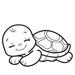Smiling Turtle Coloring Page Illustration