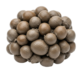 Collective display of unique clay balls in environment isolated on transparent background