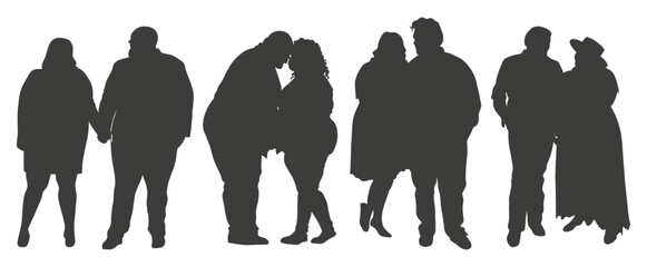 Plus Size Couple Silhouette. Romantic silhouettes of couples in various poses.