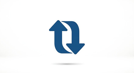 A blue icon of two arrows forming a circular motion on a white background