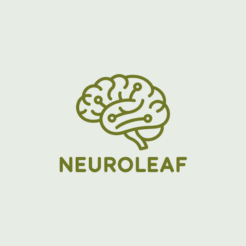 Green Brain Logo Design with Neuro Leaf Concept Illustration