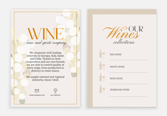 Flyer template for design. Double-sided advertising flyer for a wine store. A4 card template for a store.