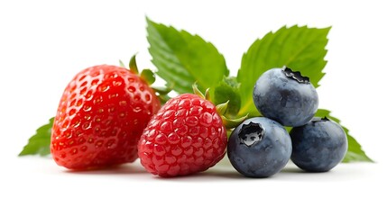 Fresh strawberries, raspberries, and blueberries