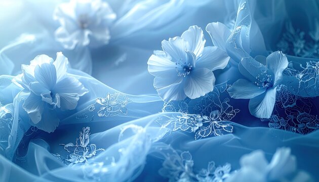 Ethereal Blue - Delicate Flowers and Soft Fabric in Dreamy Composition.