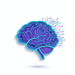 Paper cut art of a human brain with glowing circuit board patterns, representing artificial intelligence, neural networks, cognitive computing, and digital transformation on a white background.