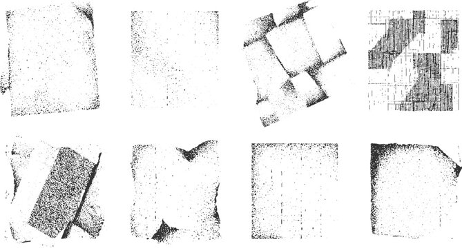 Collection of eight black and white textured abstract with dot and line patterns