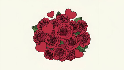 Bouquet of red roses with hearts