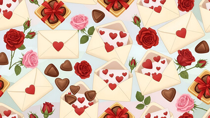 Romantic love letters and chocolates