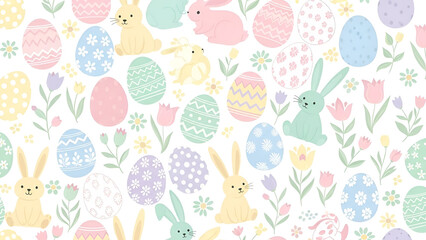 Colorful easter pattern with bunnies and eggs