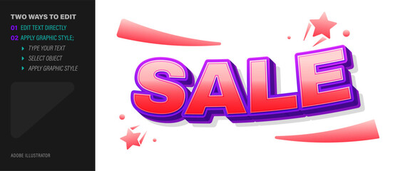 3D pink and purple SALE text effect with stars