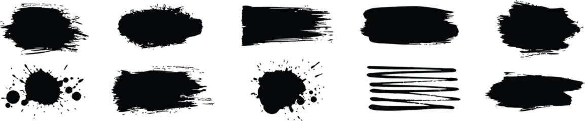 Expressive Black Brushwork Grid: Raw Artistic Ink Splatters Collection
