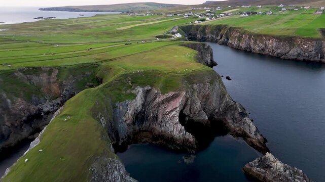 Aerial view of the coast at Malin Beg at the Napoleonic Signal Tower - County Donegal, Ireland