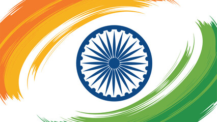 Indian tricolor brush stroke background with ashoka chakra in center for republic day and independence celebration vector illustration