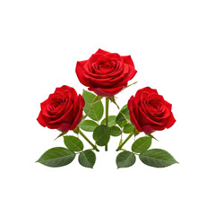 Fototapeta premium Three red roses on Transparent Background
