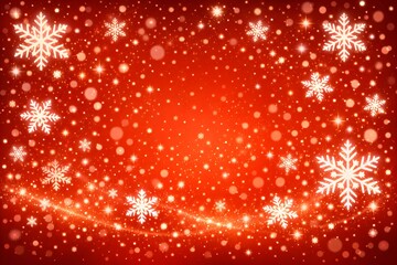 Festive Red Snowfall Background With Glowing Snowflake 