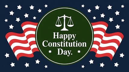 Happy Constitution Day text with US flags and stars