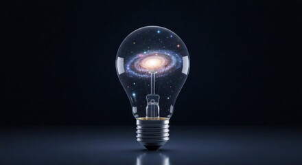 Galaxy in a lightbulb, symbolizing innovation and ideas