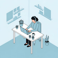 Woman working at home office