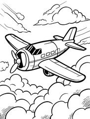 Naklejka premium Airplane in the sky with cloud coloring page