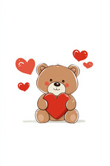 A cute clipart design featuring a teddy bear in a Valentines day theme, on a white background. 