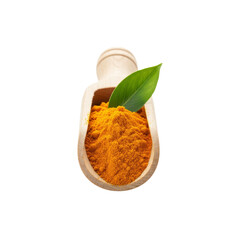 Turmeric powder in wooden scoop