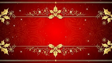 Christmas vector card design with a red background and golden ornament, frame, and snowflake pattern for a holiday celebration banner