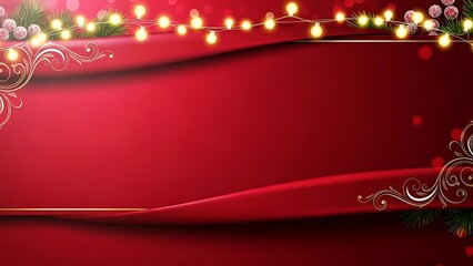 Red Christmas holiday background with snowflake pattern, gold star ornament, and ribbon for winter celebration card design