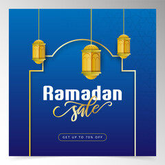 Festive Ramadan Promotion Graphic with Traditional Lanterns and Modern Typography