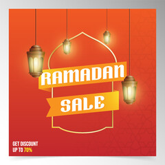 Festive Ramadan Promotion Graphic with Traditional Lanterns and Modern Typography