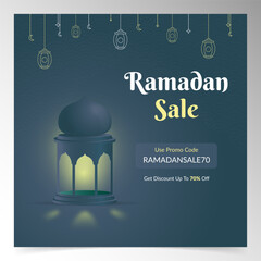 Festive Ramadan Promotion Graphic with Traditional Lanterns and Modern Typography