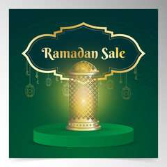Festive Ramadan Promotion Graphic with Traditional Lanterns and Modern Typography