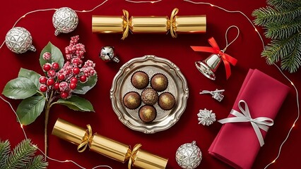 Christmas wreath decoration on an old wooden door with a vintage golden pocket watch