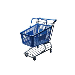 Blue plastic shopping cart on Transparent Background