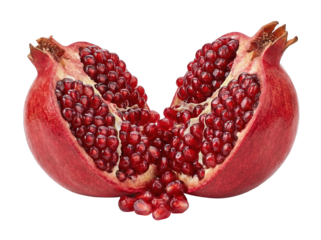 Ripe pomegranate split open with red seeds