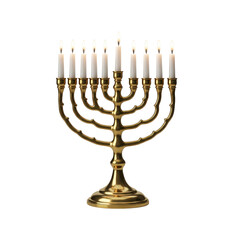 Hanukkah Menorah Lit Candles Gold Candlestick