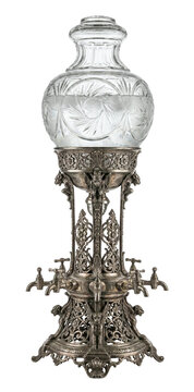 Vintage ornate silver absinthe fountain with glass reservoir
