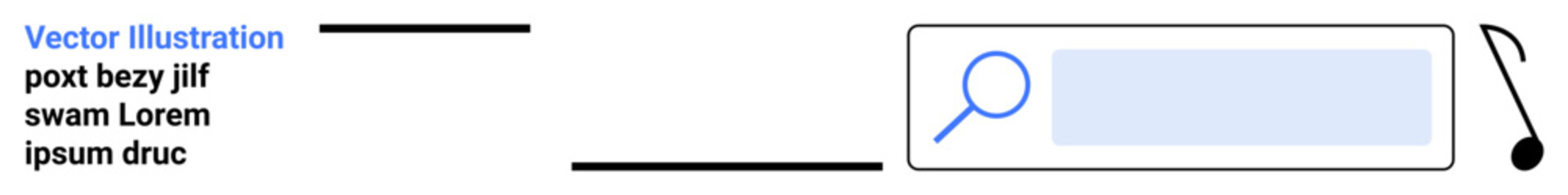 Web design, user interface, information search, online navigation, minimalism, digital tools. Magnifying glass icon next to a search bar and text elements. Web design and user interface concept