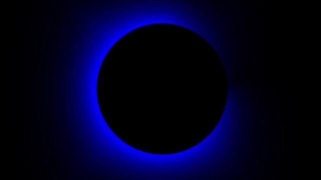 Abstract blue glowing circle rim light resembling solar eclipse on black background