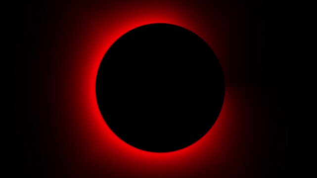 Abstract red glowing circle rim light resembling solar eclipse on black background