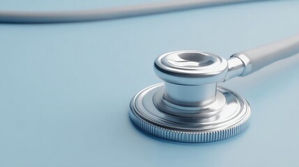 Close-up of a stethoscope against a light blue background; medical concept, tool, pet healthcare.