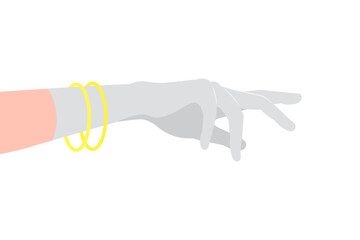 Hand in white glove and wristband, isolated on white background, vector